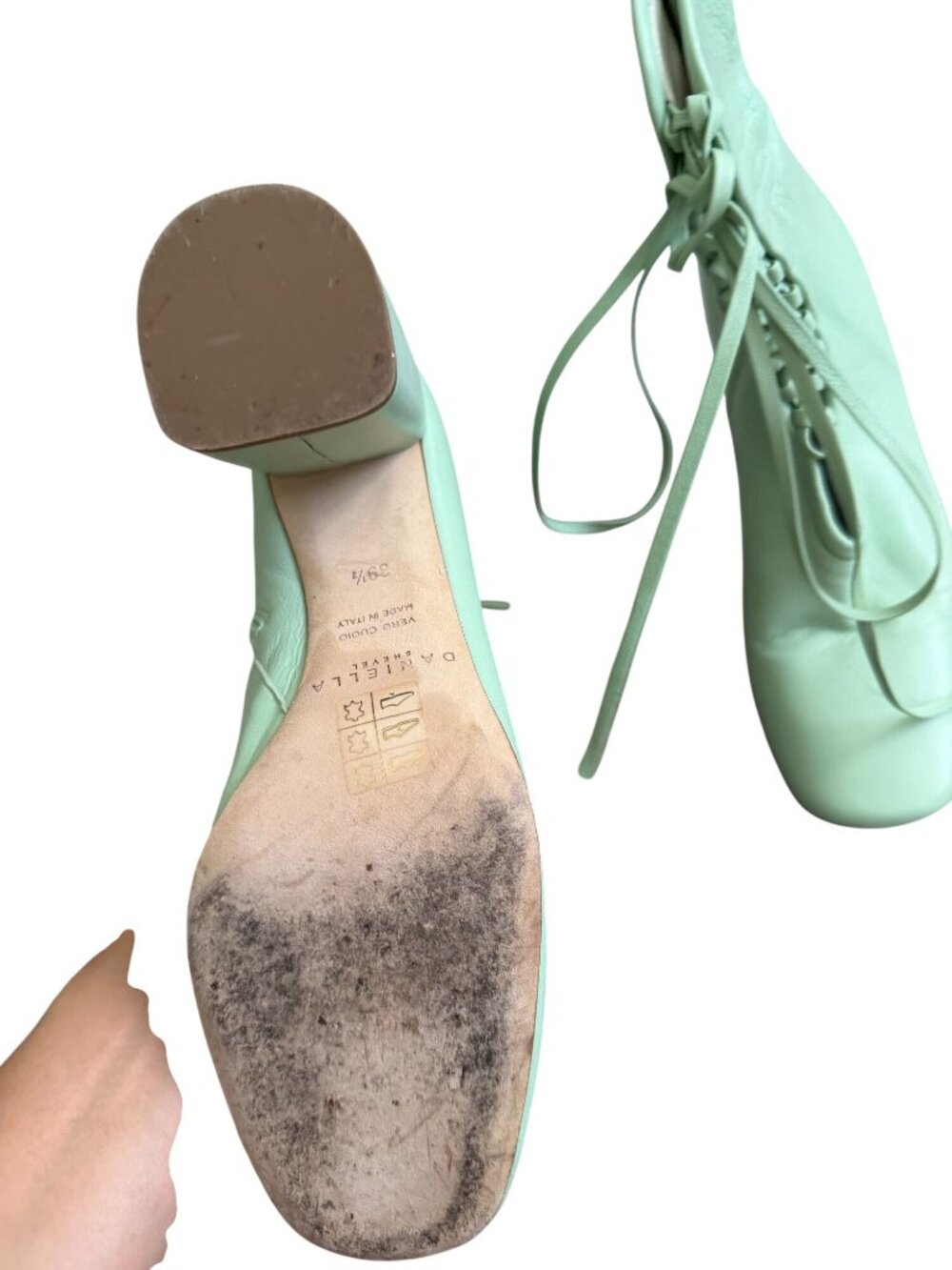 DANIELLA SHEVEL Belladonna Pistachio Green Leather Laceup Boots Size 39.5 / US 9 - Picture 7 of 8